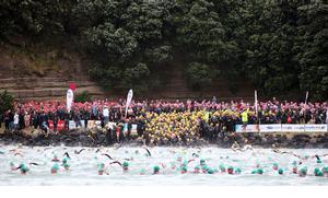 Hundreds of swimmers getting ready for the start of 2012 race.
